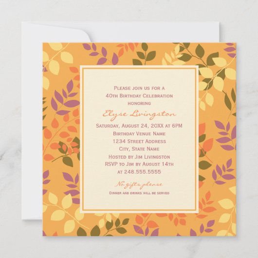 Elegant Oranje Fall Leaves Birthday Celebration Kaart (Voorkant)