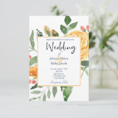 Elegant Oranje floral bruiloft uitnodiging (Staand voorkant)