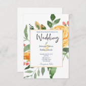 Elegant Oranje floral bruiloft uitnodiging (Voorkant / Achterkant)