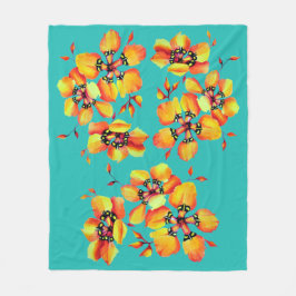 Elegant Oranje Flowers - Aqua Fleece Deken