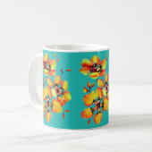 Elegant Oranje Flowers - Aqua Koffiemok (Voorkant links)