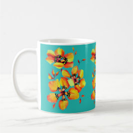 Elegant Oranje Flowers - Aqua Koffiemok