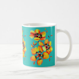 Elegant Oranje Flowers - Aqua Koffiemok