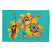 Elegant Oranje Flowers - Aqua Kussensloop (Achterkant-Links)