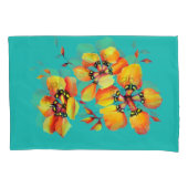 Elegant Oranje Flowers - Aqua Kussensloop (Voorkant-Links)
