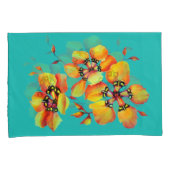 Elegant Oranje Flowers - Aqua Kussensloop (Voorkant-Rechts)