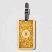 Elegant Oranje Geel Glitter Monogram Bagagelabel (Voorkant (verticaal))