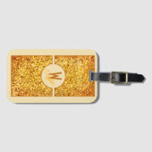 Elegant Oranje Geel Glitter Monogram Bagagelabel (Voorkant (horizontaal))