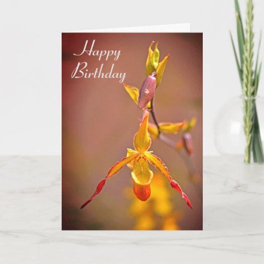 Elegant Oranje Geel Orchidee Flower Happy Birthday Kaart (Voorkant)