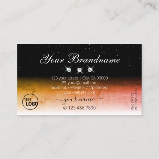 Elegant Oranje gemarmerd zwart wit voeg Logo juwel Visitekaartje (Achterkant)