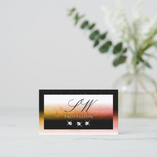 Elegant Oranje gemarmerde zwarte witte Initialen J Visitekaartje (Staand voorkant)