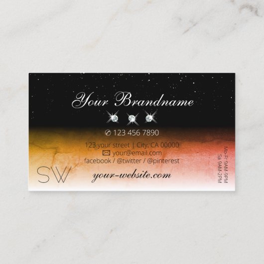 Elegant Oranje gemarmerde zwarte witte monogram ju Visitekaartje (Achterkant)