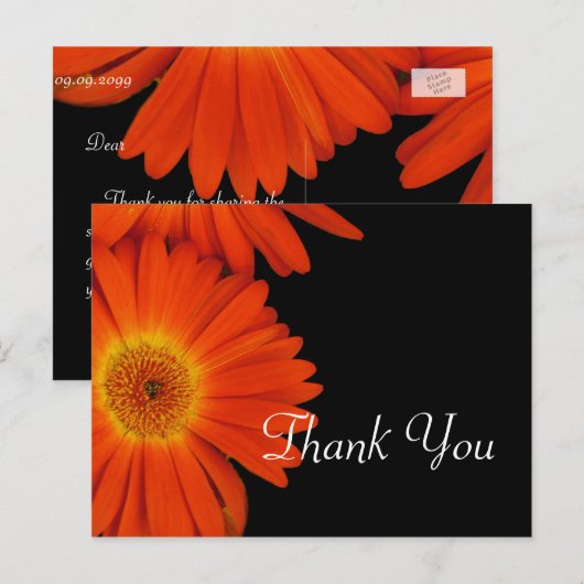 Elegant oranje gerbera daisy bloemen bruiloft briefkaart (Voorkant / Achterkant)