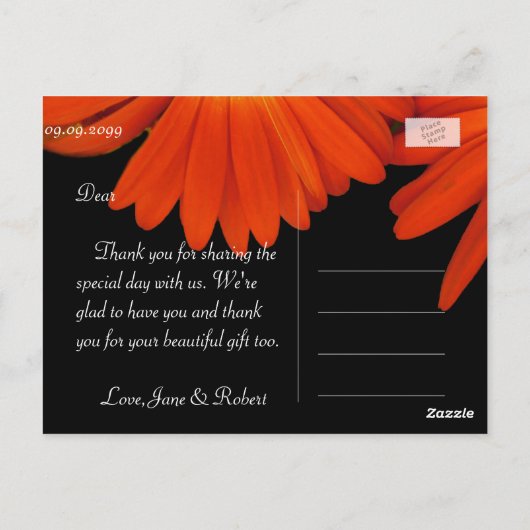 Elegant oranje gerbera daisy bloemen bruiloft briefkaart (Achterkant)