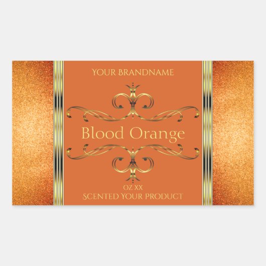 Elegant Oranje Gold Product Labels Glitter Borders (Voorkant)