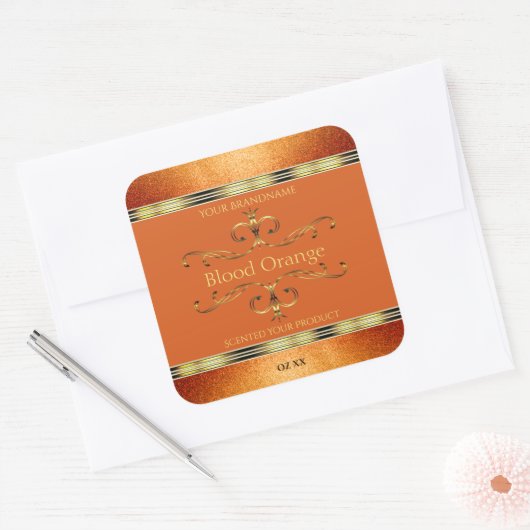 Elegant Oranje Gold Product Labels Glitter Borders (Envelop)