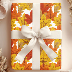 Elegant Oranje & Gouden Herfstbladeren Cadeaupapier