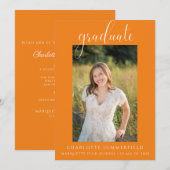 Elegant Oranje Graduation Party Photo Invitation Kaart (Voorkant / Achterkant)