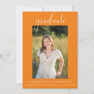 Elegant Oranje Graduation Party Photo Invitation Kaart