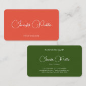 Elegant Oranje & Green Calligraphy Name Sjabloon Visitekaartje (Voorkant / Achterkant)