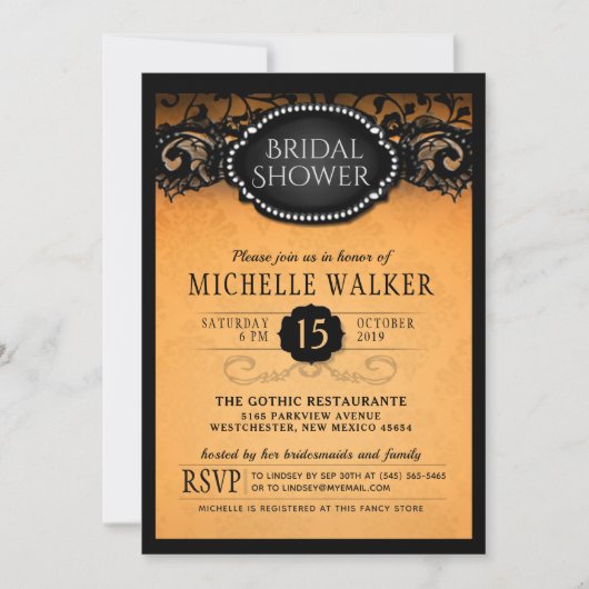Elegant Oranje Halloween Bridal Shower Invitation Kaart (Voorkant)