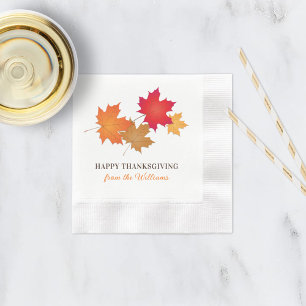 Elegant Oranje Happy Thanksgiving Autumn Leaves Servetten