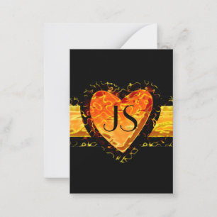 Elegant Oranje Heart Black Valentijnsdag Monogram Notitiekaartje