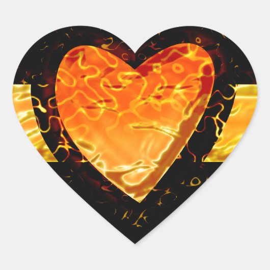 Elegant Oranje Heart Valentijnsdag op zwart Hart Sticker (Voorkant)