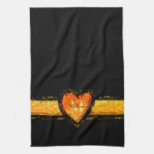 Elegant Oranje Heart Valentine day Black Monogram Theedoek (Verticaal)