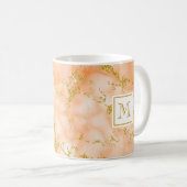 Elegant Oranje marble Monogram Faux Gold Glitter Koffiemok (Voorkant rechts)