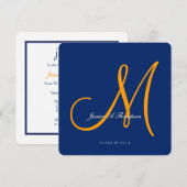 Elegant Oranje monogram 2014 Royal Blue Afstuderen Kaart (Voorkant / Achterkant)