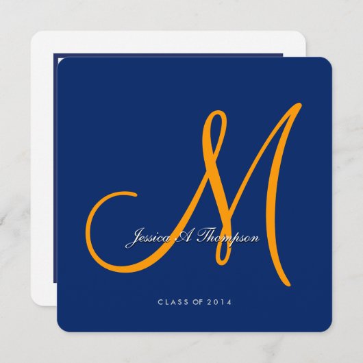 Elegant Oranje monogram 2014 Royal Blue Afstuderen Kaart (Voorkant / Achterkant)