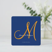 Elegant Oranje monogram 2014 Royal Blue Afstuderen Kaart (Staand voorkant)