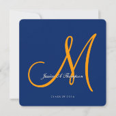 Elegant Oranje monogram 2014 Royal Blue Afstuderen Kaart (Voorkant)