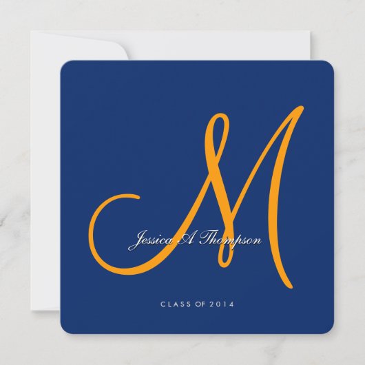 Elegant Oranje monogram 2014 Royal Blue Afstuderen Kaart (Voorkant)
