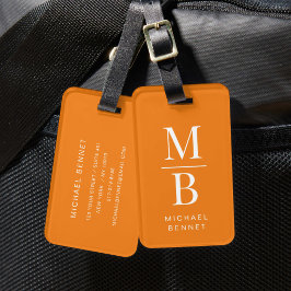 Elegant Oranje Monogram Bagagelabel