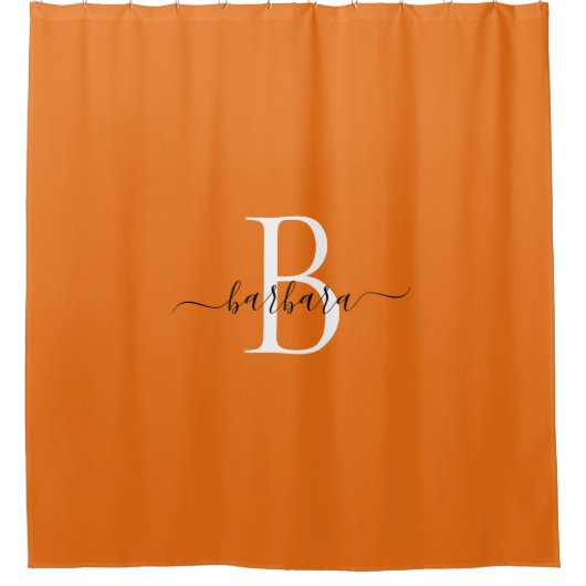 Elegant Oranje Monogram Script Naam Douchegordijn (Voorkant)