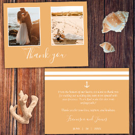 Elegant Oranje Nautical Anchor Wedding Photo Bedankkaart