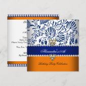 Elegant Oranje Navy Blue Damask Pearl Party 2 Kaart (Voorkant / Achterkant)