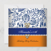 Elegant Oranje Navy Blue Damask Pearl Party 2 Kaart (Voorkant)