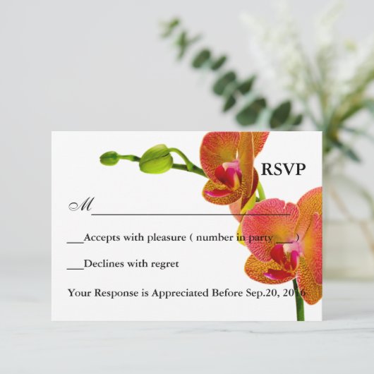 Elegant Oranje Orchids Respons RSVP Card (Staand voorkant)