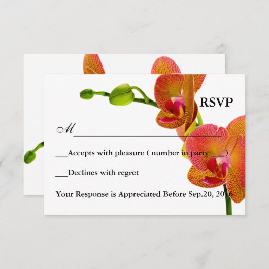 Elegant Oranje Orchids Respons RSVP Card (Voorkant / Achterkant)