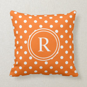 Elegant Oranje Polka gedateerd monogram Kussen