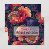 Elegant oranje rood paarse bloemen elegant script bedankkaart (Voorkant / Achterkant)