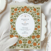 Elegant Oranje Roos en Green Heart Wedding Kaart