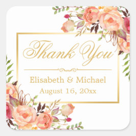 Elegant Oranje Roos Floral Gold Lijst Hartelijk da Vierkante Sticker
