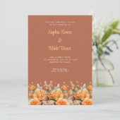 Elegant Oranje Roos Garden Brown Wedding Kaart (Staand voorkant)