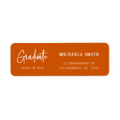 Elegant Oranje Script Afstudeer Retouradres Etiket (Voorkant)