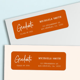 Elegant Oranje Script Afstudeer Retouradres Etiket