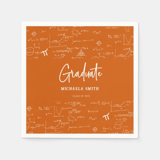 Elegant Oranje Script Wiskunde Afgestudeerd Servet (Voorkant)